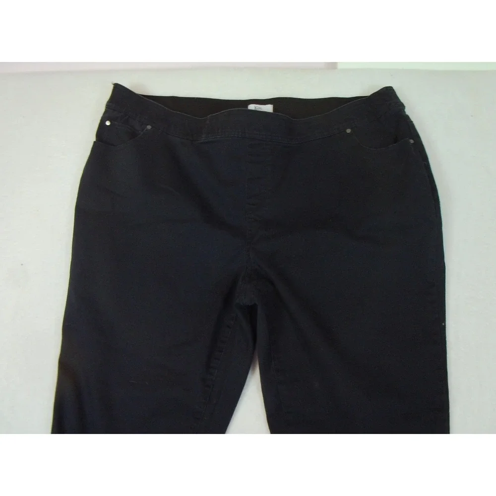 Kim Rogers Jeans Womens 20W Black Straight Leg Dark Wash Elastic Waist Preppy‎